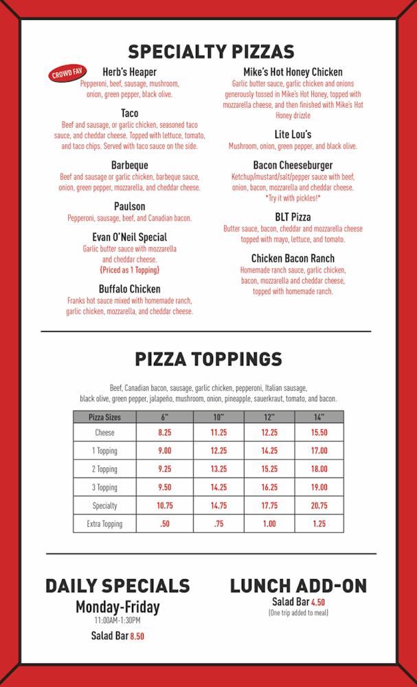 Herb N' Lou's Pizza Menu image 2